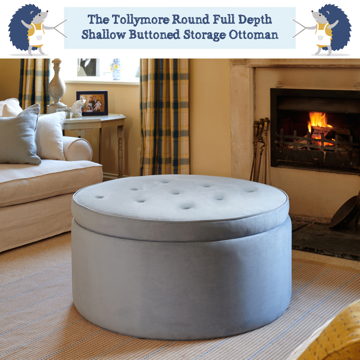 Tollymore full depth shallow buttoned round footstool with storage
