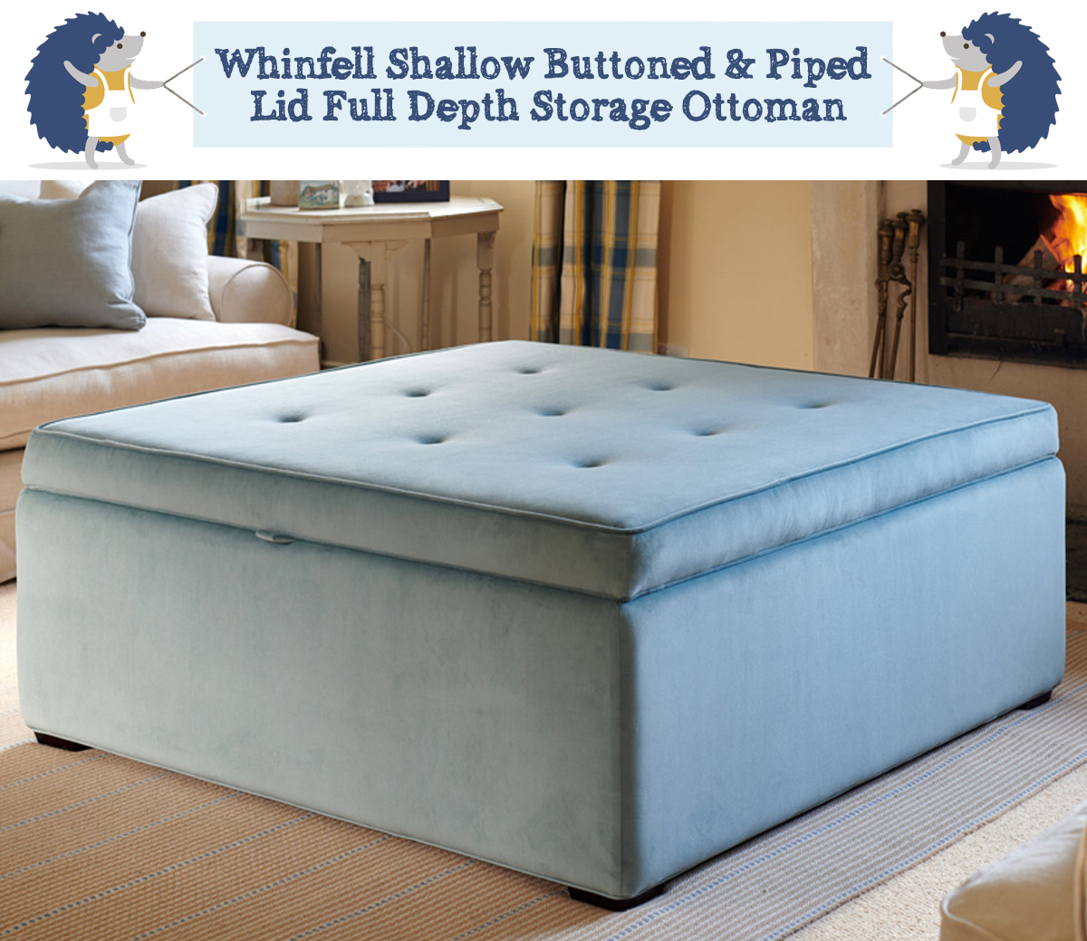 Shallow buttoned storage footstool