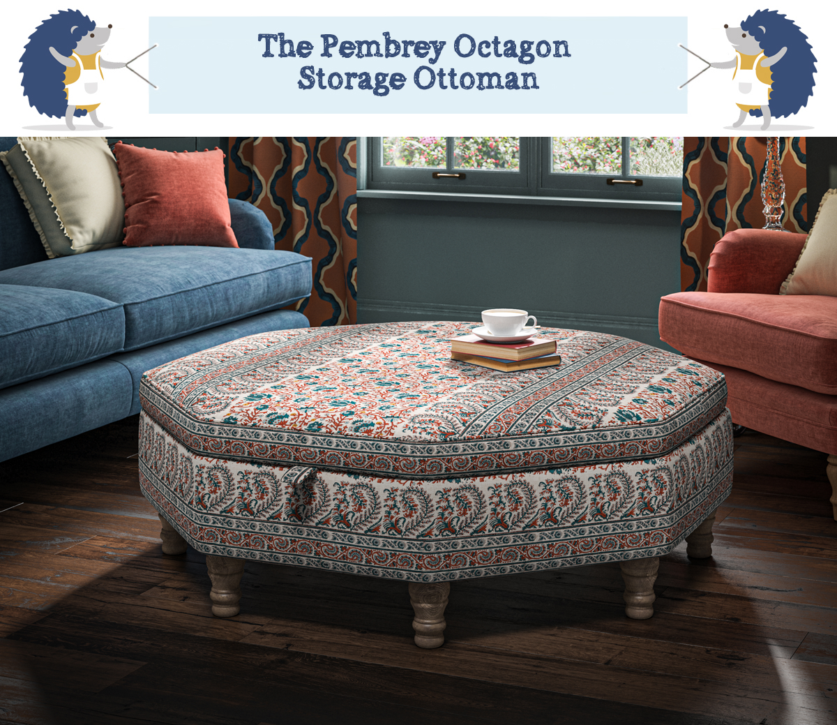 octagon ottoman with storage and inlay